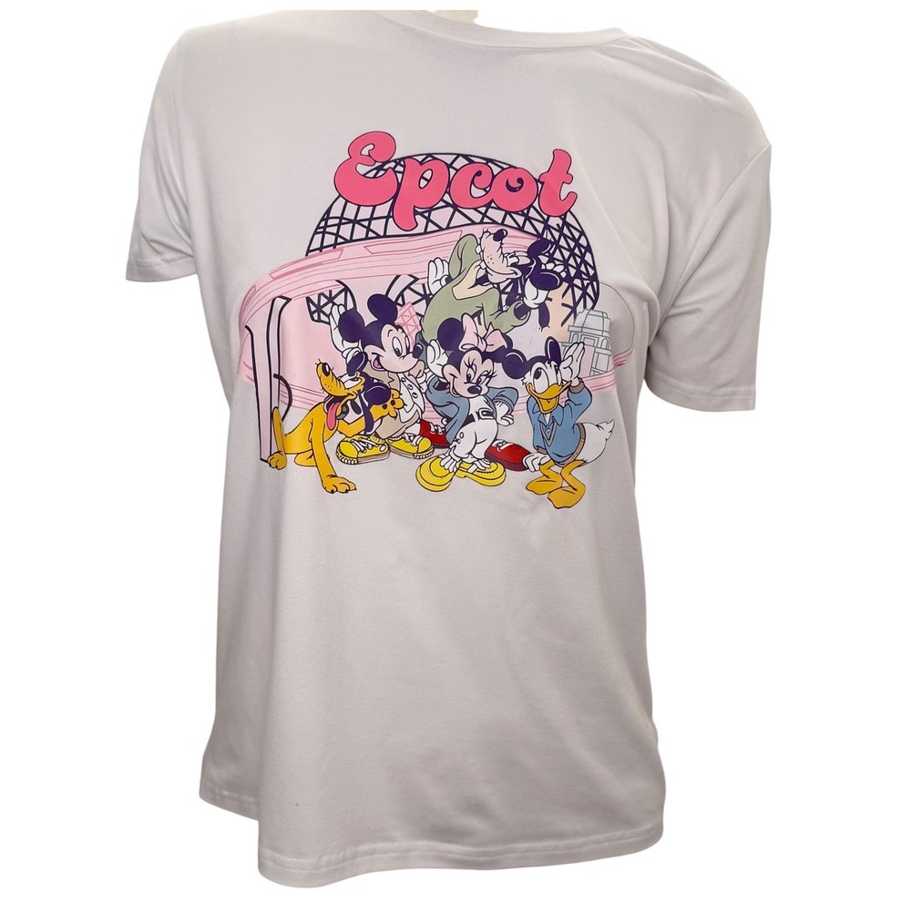 Disney T-Shirt Epcot Mickey Minnie Donald Goofy Pluto White Graphic S